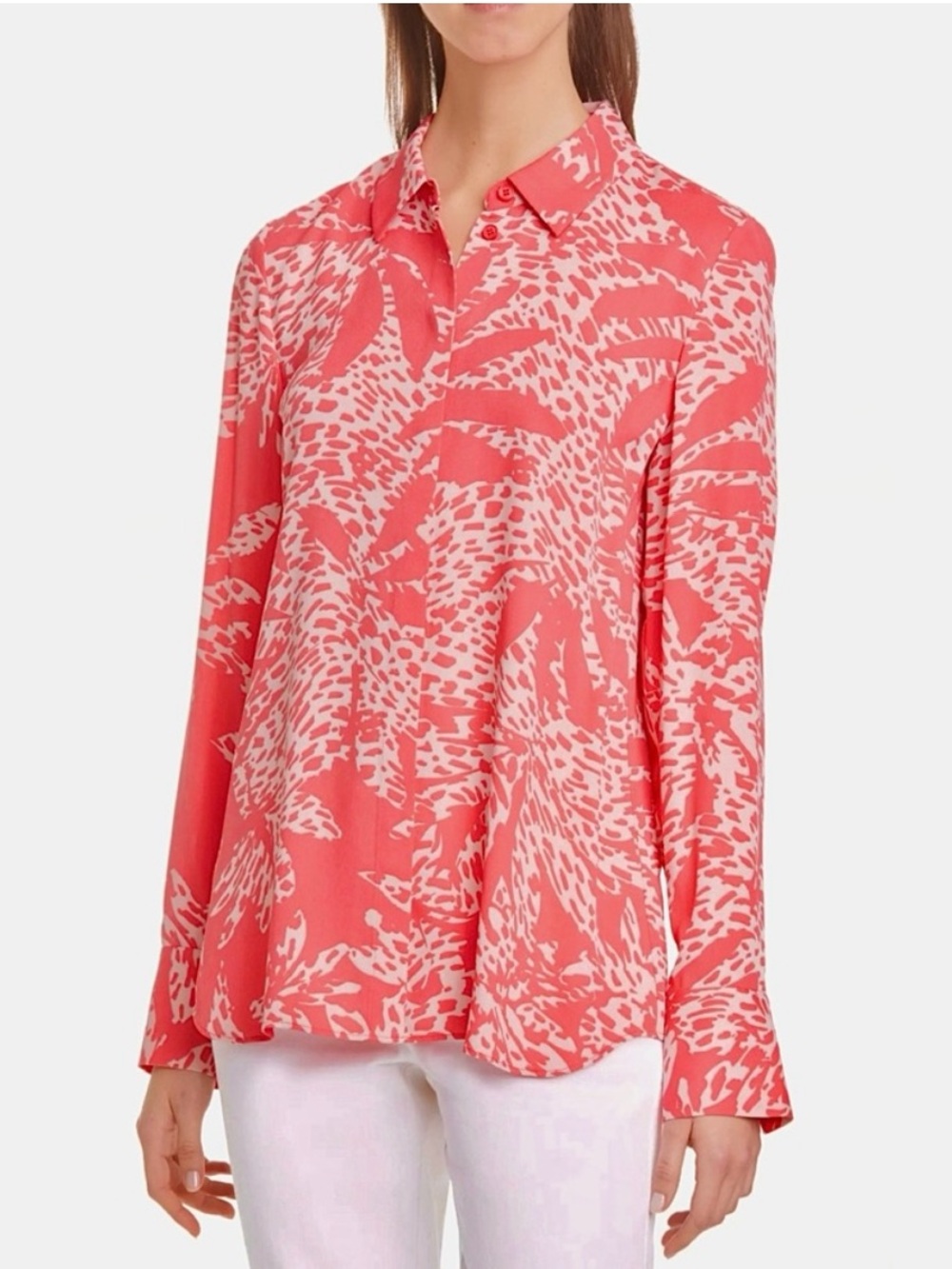 Lafayette 148 New York Pink & Coral Print Button-Up Blouse | XS